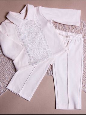 Christening Baptism Italian Lace Toddler Cotton Outfit- Suit
